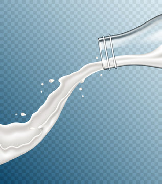 Milk pouring from a bottle isolated on transparent background