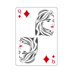 Playing card, icon. Queen of Diamonds. Abstract concept. Vector illustration on white background.