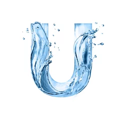 Poster stylized font, text made of water splashes, capital letter u, isolated on white background © night_cat