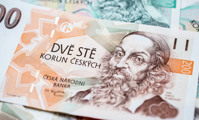 Close up on a Czech 200 koruna banknote
