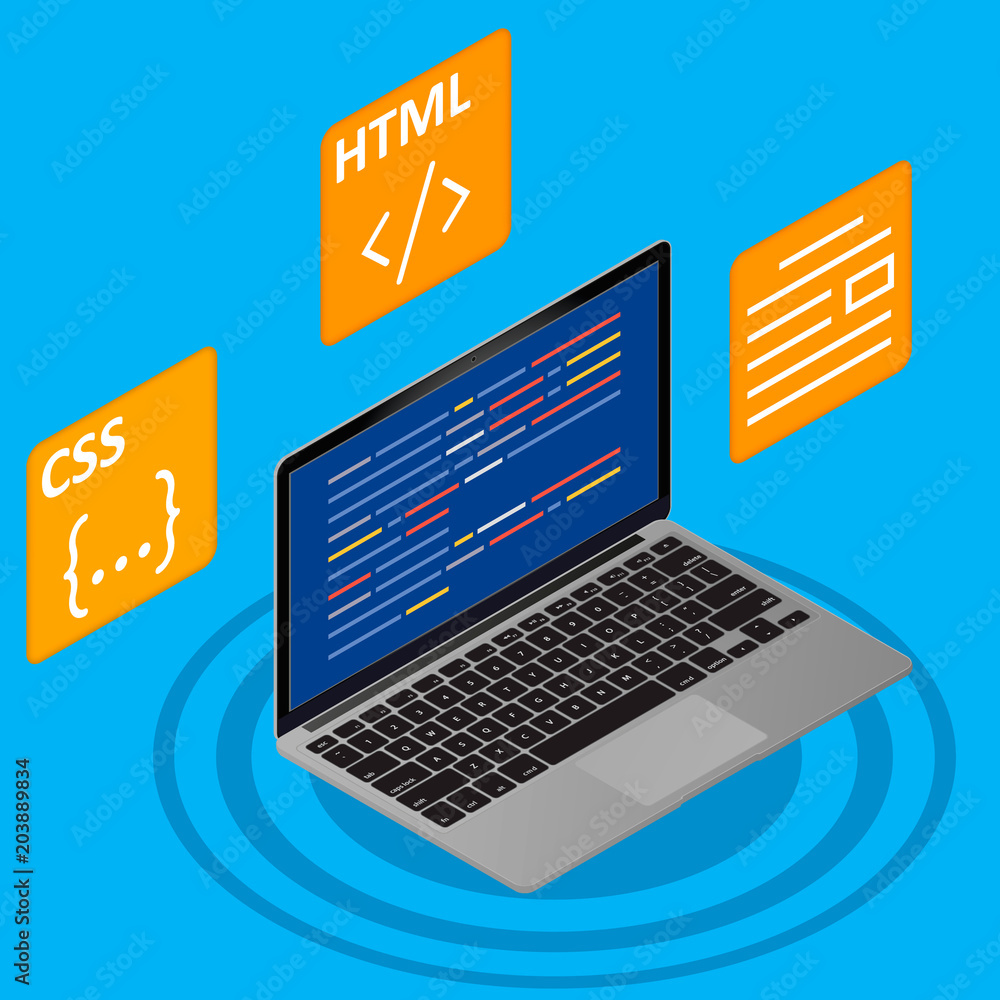 Aufkleber programmer concept banner. can use for web banner, infographics, images. flat isometric vector illus
