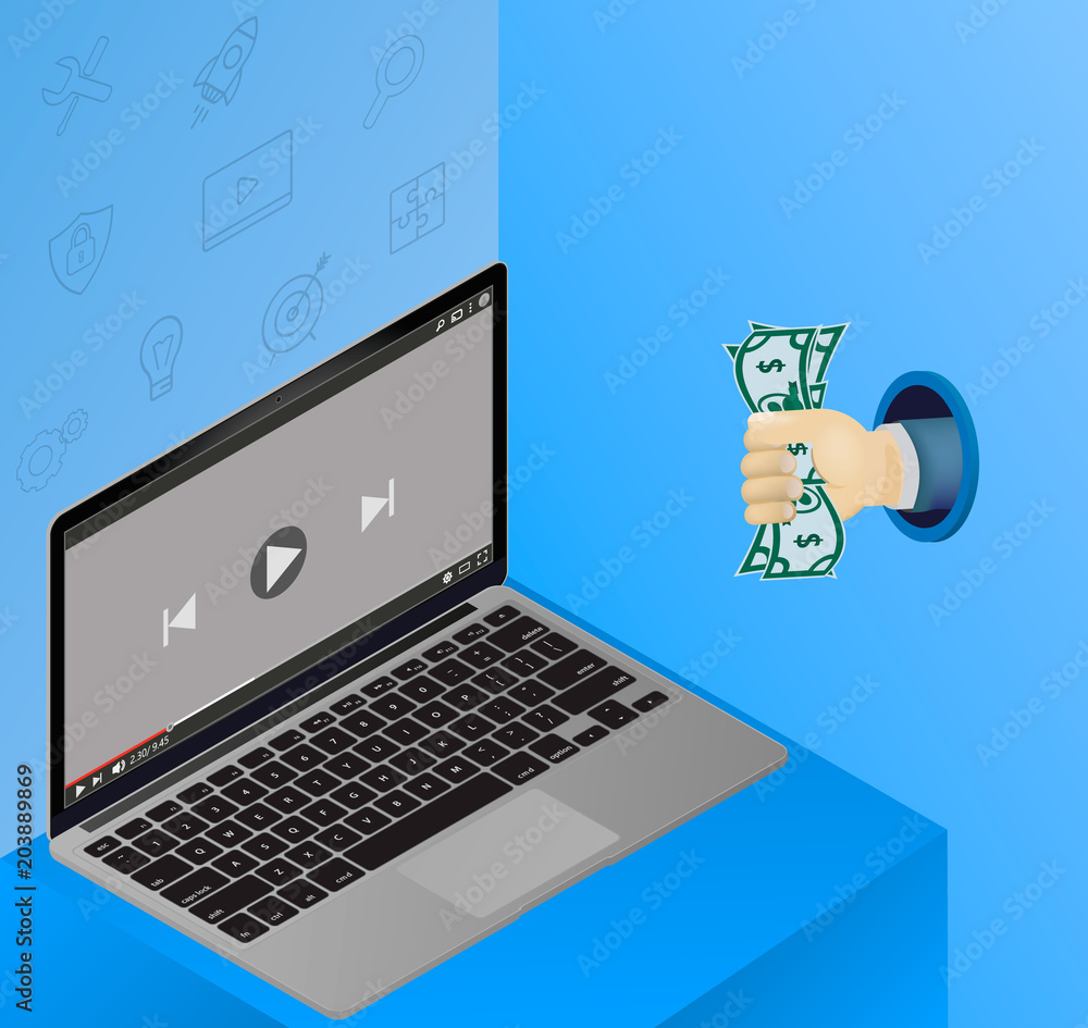 Poster flat design vlog concept. create video content and make money.