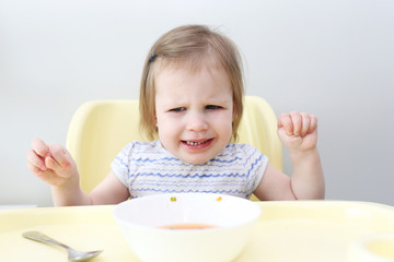 Cute little 2 years girl dont want to eat soup
