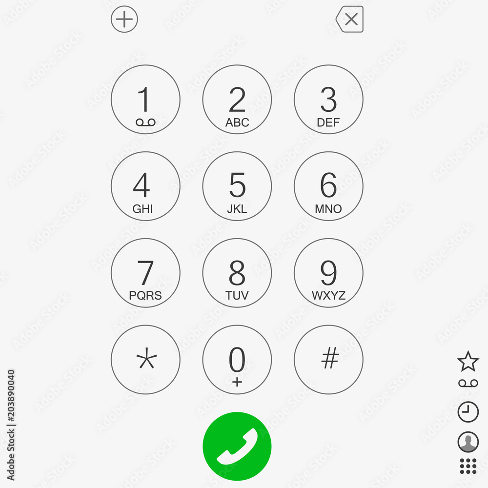 Aufkleber Keypad with numbers and letters for phone. User interface keypad for smartphone. Keyboard template in touchscreen device. Vector illustration EPS 10.