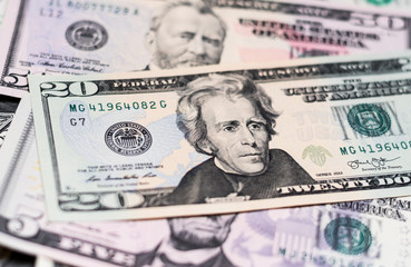 US 20 dollar bill close up