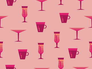 Seamless pattern with glasses of cocktails and martini. Vector illustration