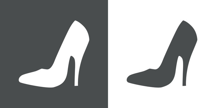 Icono plano zapato de tacon alto en gris y blanco