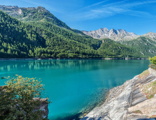 Naklejka na ściany i meble Lake in Ceresole Reale in the Gran Paradiso National Park in Italy