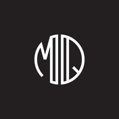 Initial letter MQ, minimalist line art monogram circle shape logo, white color on black background