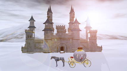 3D rendering of a fairytale winter castle. - obrazy, fototapety, plakaty