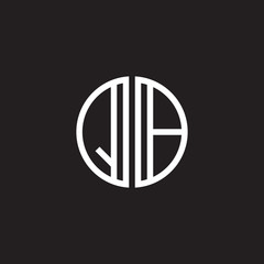 Initial letter QB, minimalist line art monogram circle shape logo, white color on black background
