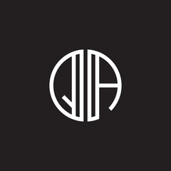 Initial letter QA, minimalist line art monogram circle shape logo, white color on black background