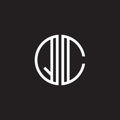 Initial letter QC, minimalist line art monogram circle shape logo, white color on black background
