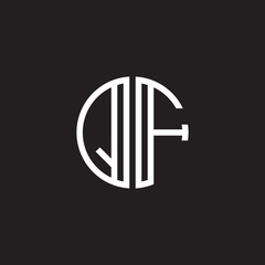 Initial letter QF, minimalist line art monogram circle shape logo, white color on black background