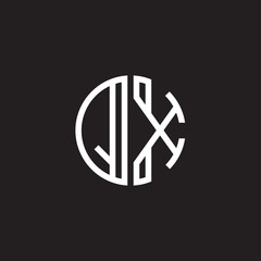Initial letter QX, minimalist line art monogram circle shape logo, white color on black background