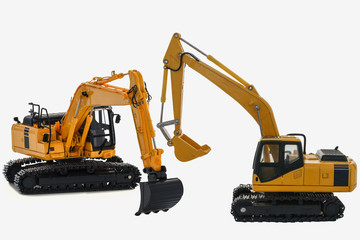 Excavator loader model isolated on white background with new technology