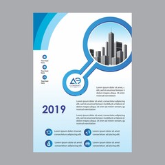 modern cover, brochure, layout for annual report with city background
