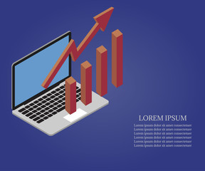 growth chart, laptop, 3d isometric 2