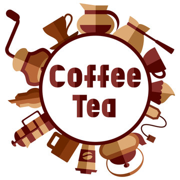 Fototapeta Card with coffee and tea elements. Flat style vector illustration