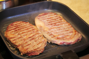 Two steaks cooked on the pan