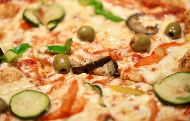 fast food, italian cuisine, cooking and eating concept - close up of pizza