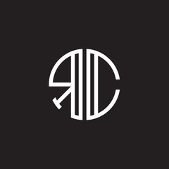 Initial letter RC, minimalist line art monogram circle shape logo, white color on black background