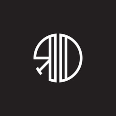 Initial letter RD, RO, minimalist line art monogram circle shape logo, white color on black background