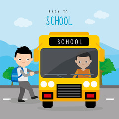 Back To School Bus Road Boy Children Student Cartoon Character Vector 