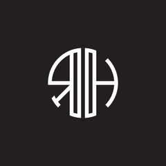 Initial letter RH, minimalist line art monogram circle shape logo, white color on black background