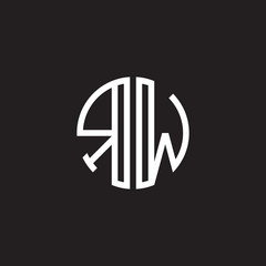 Initial letter RW, minimalist line art monogram circle shape logo, white color on black background