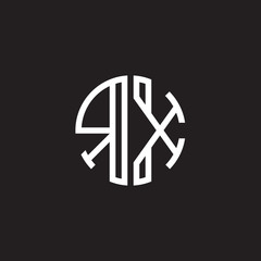 Initial letter RX, minimalist line art monogram circle shape logo, white color on black background