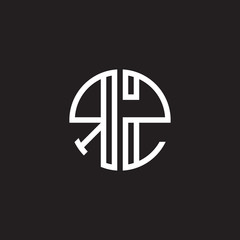 Initial letter RZ, minimalist line art monogram circle shape logo, white color on black background