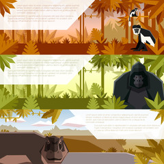Set of flat banners with african animals