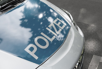 German News Concept: Blue Police Car, Selected Focus