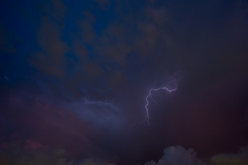 Stroke of lightning with storm clouds