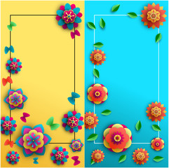 Summer backgrounds with bright flowers and butterflies.