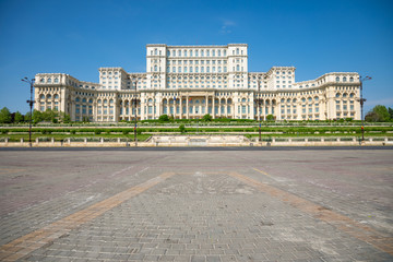 Fototapeta na wymiar Building of Romanian parliament in Bucharest is the second largest building in the world, Rumania