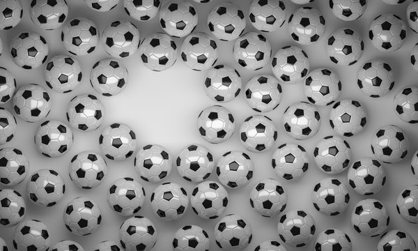 Soccer balls top view 3D rendering
