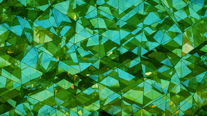 Green polygonal futuristic glass surface abstract 3D rendering