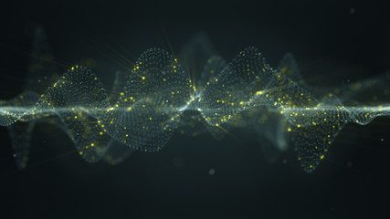 Futuristic glowing wavy surface 3D rendering with DOF