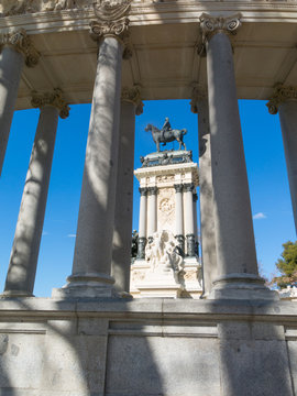 Monument to Alfonso XII in Buen Retiro Park on sunny day, Madrid, Spain