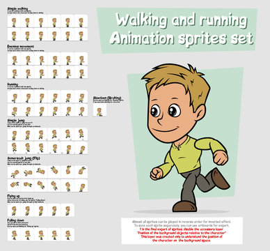 Cartoon boy character animation sprites sheet set