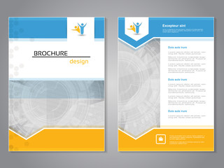 Vector modern brochure, abstract flyer with technology background. Layout template. Aspect Ratio for A4 size. Poster of blue, yellow and white color. Magazine cover.
