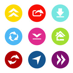 Vector set of shared arrows with circle button. Communication icons of download, upload, share for mobile, smartphone.