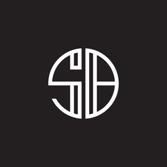Initial letter SB, minimalist line art monogram circle shape logo, white color on black background