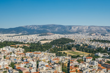 Fototapeta na wymiar Aerial View of the Temple of Olympic Zeus and the Panathenaic Staidum in Athens, Greece