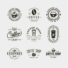 set of modern vintage coffee shop labels. vector illustration - obrazy, fototapety, plakaty