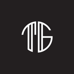 Initial letter TG, minimalist line art monogram circle shape logo, white color on black background