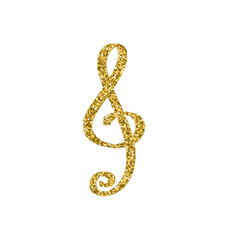 Fototapeta premium Vector gold glitter treble clef. Simple treble clef vector icon isolated on white background.Hand drawn music note