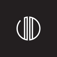 Initial letter UD, VD, UO, VO, minimalist line art monogram circle shape logo, white color on black background